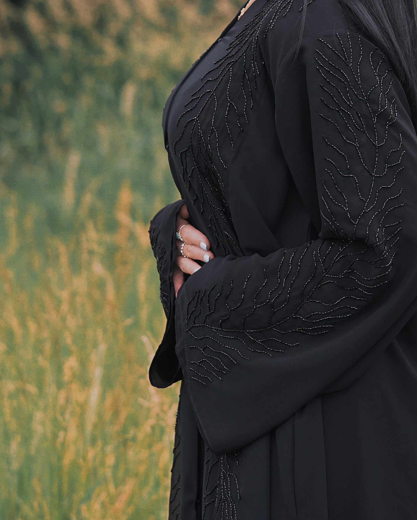 Black on Black Beaded Abaya