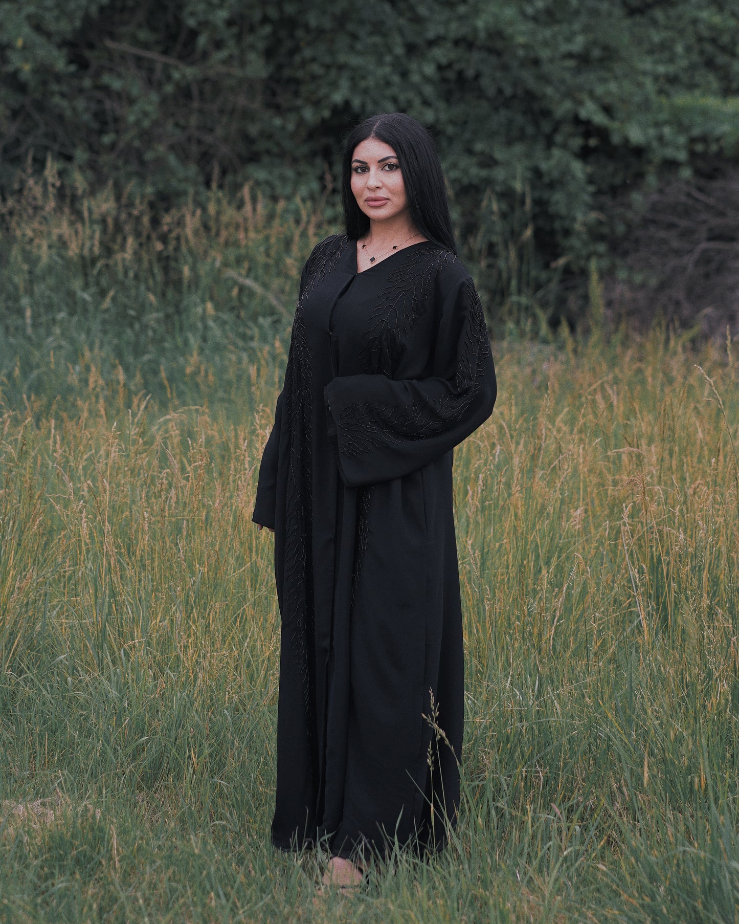 Black on Black Beaded Abaya